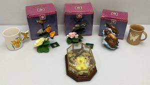lot 9 image: Misc. Russ Berrie & Company Resin Figures (New Open Box), Real Butterfly Mount & More