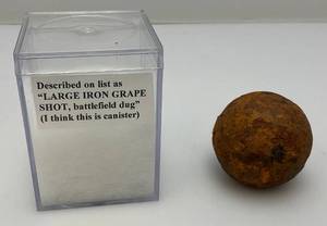 lot 26 image: Civil War Grape Shot 1 5564 Battle Field Dug With Plastic Case