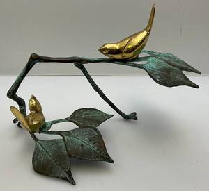 lot 29 image: Vintage Frederick Cooper Brass Sculpture Birds On Branch 11 x 7 34