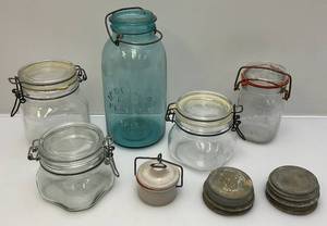 lot 42 image: Misc. Vintage Mason Jars & More