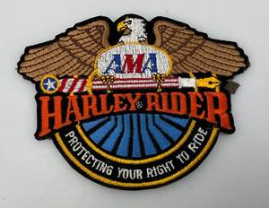 lot 45 image: Vintage Harley Motorcycle Rider AMA Patch Eagle American Protecting Right to Ride