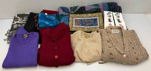 lot 49 image: Misc. Scarves, Sweaters & More