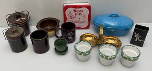 lot 57 image: Misc. Vintage Items Including Crocks, Glass Bottle Stoppers & More