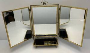 lot 62 image: Vintage Brass Tri-Fold Vanity Mirror 13L  Closed x 21H x 9W
