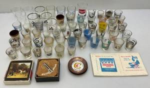 lot 69 image: Misc. Vintage Advertisement Shot Glasses & More Including Hamms Item
