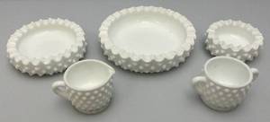 lot 76 image: Vintage FENTON Hobnail Cream, Sugar Bowls & Ashtrays  3 12,  5 & 6 12