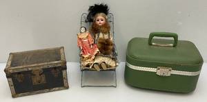 lot 123 image: Creepy Old Doll With Doll Trunk