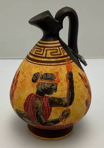 lot 124 image: Nina Ceramic Hand Painted In Greece Miniature Water Vessel Pitcher Vase 5 12