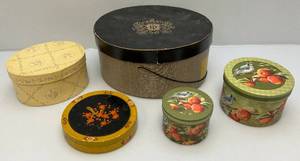 lot 134 image: Misc. Vintage Storage Boxes Disney Hats, Japanese Hand Painted Paper mache & More