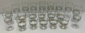 lot 198 image: Misc. Vintage Gold Rimmed Holiday Holly Print Glasses & More