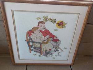 lot 43 image: Norman Rockwell Cross Stitch Framed...