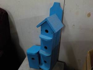 lot 53 image: 2 Painted Birdhouses 31 and 12 ta...