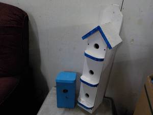lot 55 image: 2 Painted Birdhouses 31 and 12 ta...