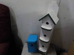 lot 57 image: 2 Painted Birdhouses 31 and 12 ta...