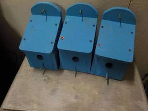lot 60 image: 3 Painted Wood Birdhouses 9 tall...