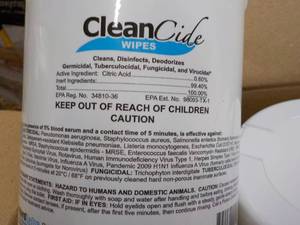 lot 194 image: 12 ct 1 lb 9 oz Clean Cide Wipes...