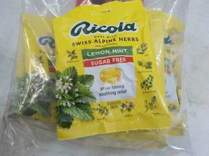 lot 265 image: 8 bags Ricola Lemon Mint Drops...