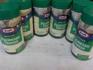 lot 307 image: 6 ct 8 oz Kraft Grated Pamesan Chee...