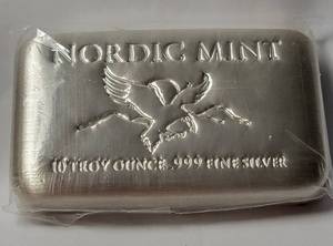 Nordic Mint 10 Troy Ounce .999 Fine Silver Bar Uncirculated