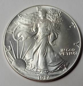 lot 3 image: 1987 Liberty Silver Dollar  Uncirculated  1 Ounce