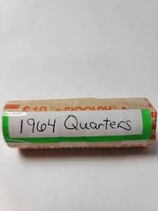 lot 14 image: 1964 Roll of 40 Silver Quarter Dollars