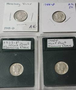 lot 37 image: Mercury Dimes (1939P,1940P, 1943D, 1944P)