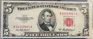 1953 United States $5 RED SEAL Banknote