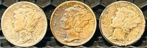 United States Mercury Dimes - Qty 3  1943  1943-D  1943-S