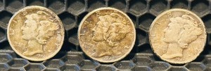 United States Mercury Dimes - Qty 3  1944 (1)  1945 (2)