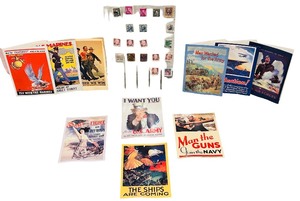 Rare Presidential Stamps,1985 Vintage Patriotic Cards for the American Legion featuring Various Wartime Recruitment Propaganda Imagery  Vintage Military Recruitment Posters and Postcards include Iconic Designs from the World War I World War II Eras