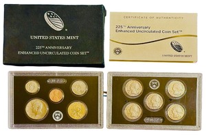 2017-S United States Mint 225th Anniversary Enhanced Uncirculated Coin Set featuring Two Protective Lenses and a Certificate of Authenticity