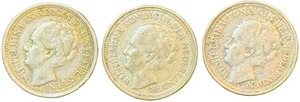 1936 1939 Netherlands Gulden Coins featuring the Portrait of Queen Wilhelmina, Minted during the reign of Queen Wilhelmina