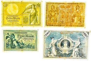 German Imperial Treasury Notes (Reichskassenscheine) Early 20th Century Rare German Currency  German 20 Mark Darlehnskassenschein Banknote 1908 100 Mark Reichsbank Note  1904 German Five Mark 1906 Ten Mark  1918 Twenty Mark