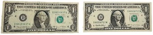 1995 1969 United States $1 Federal Reserve Notes  1995 Serial Number D80536717M  1969 Serial Number D66193637A