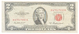 1953A $2 United States RED SEAL Note  Serial Number A 47517532 A