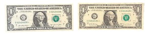 2017A US $1 Federal Reserve STAR NOTE  Serial Number G 03818484  G 02424608