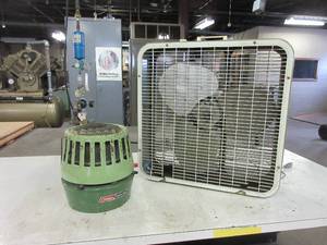 lot 204 image: COLEMAN CATALYTIC HEATER AND A BOX FAN