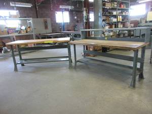 lot 293 image: WORK TABLES WITH METAL FRAMES