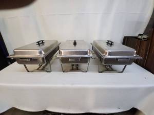 lot 31 image: Set of 3 Stainless Steel Chafing Dishes with Lids
