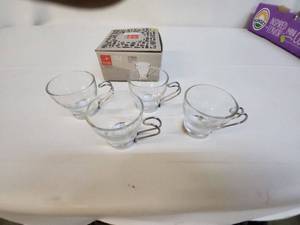 lot 52 image: Set of 4 Bormioli Rocco Oslo Espresso Glasses with Stainless Steel Handles