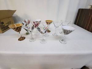lot 67 image: Set of 12 Hand-Painted Martini Glasses with Mixed Designs