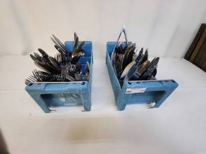 lot 73 image: Bulk Lot of Stainless Steel Cutlery in Blue Organizers