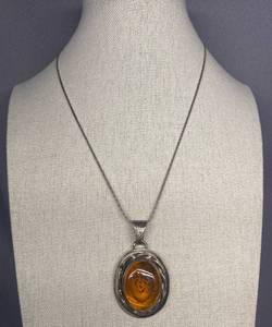 Vintage Amber Sterling Silver 925 Necklace