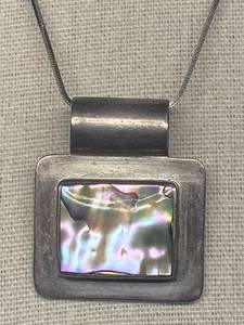 Vintage Sterling Silver 925 Pendant Necklace with Abalone Shell