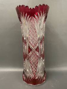 Large Val St. Lambert Crystal Vase Ruby Cut