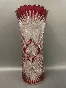 Large Val St. Lambert Crystal Vase Ruby Cut