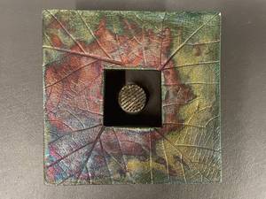 lot 3C image: Raku Pottery Artisanal Leaf Pattern Kenzan Flower Holder