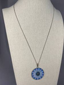 lot 4B image: Murano Glass Mosaic Pendant Necklace 925 Sterling Silver Chain