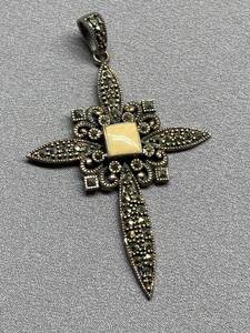 lot 6B image: Vintage Sterling Silver 925 Marcasite Cross Pendant
