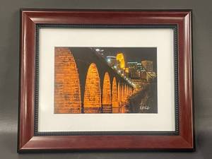 lot 10C image: Minneapolis Skyline Framed Bridge Photograph by Artist
